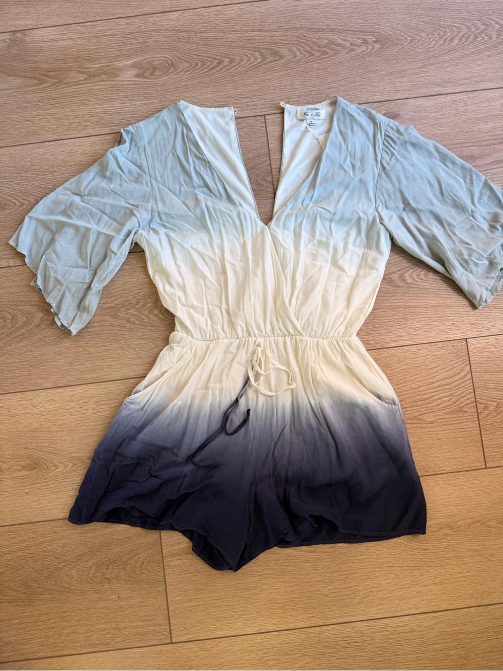 She + Sky Vira Ombre Romper - Seafoam White Navy